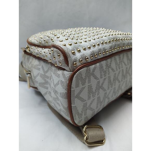 Michael Kors Ivory Leather Studded MK Printed Top Handle Zipper Backpack main image 4